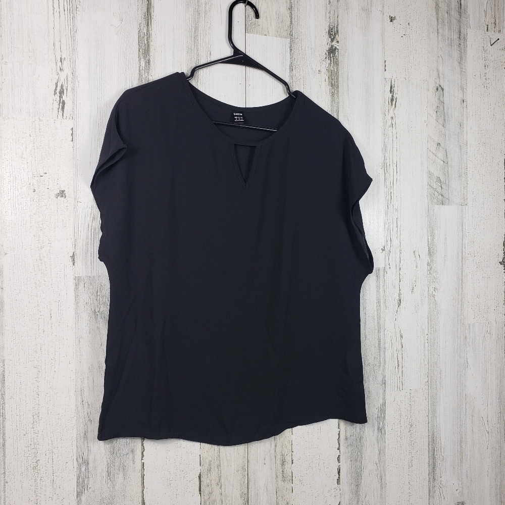 shein sheer basic black key hole short sleeve tshirt women's size M